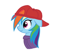 Size: 526x450 | Tagged: safe, rainbow dash, g4, the cart before the ponies, backwards ballcap, female, hat, solo