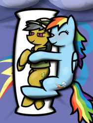 Size: 3072x4096 | Tagged: safe, artist:t.f.a.n.c.s., daring do, rainbow dash, pony, g4, stranger than fan fiction, bed, bedroom, body pillow, daring daki, female, happy, lesbian, mare, ship:daringdash, shipping, solo