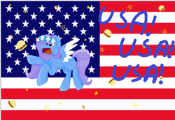 Size: 1024x703 | Tagged: safe, artist:coffee-draws, oc, oc only, pony, burger, flag, floral head wreath, food, hamburger, murica, solo, united states