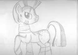 Size: 3504x2480 | Tagged: safe, artist:jbond, zecora, pony, zebra, g4, female, high res, monochrome, raised hoof, simple background, solo, traditional art, white background