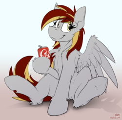 Size: 2478x2439 | Tagged: safe, artist:ralek, oc, oc only, oc:tinker toy, pegasus, pony, coke, high res, simple background, sitting, soda, soda can, solo