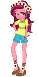 Size: 1800x3500 | Tagged: safe, artist:mixiepie, gloriosa daisy, human, equestria girls, g4, my little pony equestria girls: legend of everfree, clothes, female, floral head wreath, flower, freckles, full body, geode of fauna, geode of shielding, geode of super speed, geode of super strength, geode of telekinesis, magical geodes, microphone, raised eyebrow, raised leg, sandals, shorts, simple background, solo, transparent background, vector