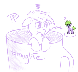 Size: 900x840 | Tagged: safe, artist:glimglam, oc, oc only, oc:ugly mug, pony, pony town, annoyed, coffee mug, frown, lineart, monochrome, mug, requested art, scrunchy face, solo