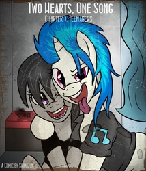 Size: 600x700 | Tagged: safe, artist:shimazun, dj pon-3, octavia melody, vinyl scratch, pony, g4, alternate hairstyle, clothes, tongue out