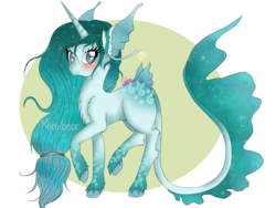 Size: 1280x960 | Tagged: safe, artist:niniibear, oc, oc only, original species, blushing, chest fluff, closed species, customized toy, cute, simple background, solo, transparent background, unshorn fetlocks