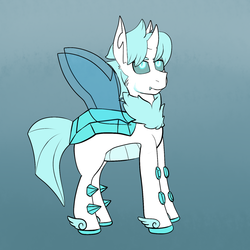 Size: 1024x1024 | Tagged: safe, artist:deeell, oc, oc only, oc:hermes, changeling, original species, fluffy, holeless, ice, ice changeling, male, smiling, solo