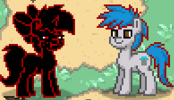 Size: 389x223 | Tagged: safe, oc, oc only, oc:caki, oc:the living tombstone, pony, pony town, photo shoot of caki