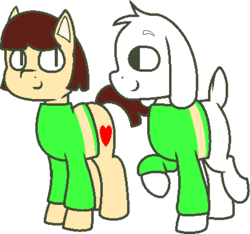 Size: 411x385 | Tagged: safe, artist:itspeppertime, asriel dreemurr, chara, ponified, spoilers for another series, undertale