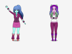 Size: 800x600 | Tagged: safe, artist:icicle-niceicle-1517, aria blaze, sonata dusk, equestria girls, g4, my little pony equestria girls: rainbow rocks, amulet, boots, bracelet, clothes, collar, crossed arms, grumpy, jewelry, midriff, skirt, spiked wristband