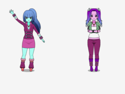 Size: 800x600 | Tagged: safe, artist:icey1517, aria blaze, sonata dusk, equestria girls, g4, my little pony equestria girls: rainbow rocks, amulet, boots, bracelet, clothes, collar, crossed arms, grumpy, jewelry, midriff, skirt, spiked wristband