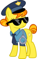 Size: 1024x1630 | Tagged: safe, artist:blah23z, copper top, spitfire, earth pony, pony, g4, cuffs, female, hat, necktie, police, police officer, police uniform, recolor, show accurate, simple background, solo, sunglasses, transparent background