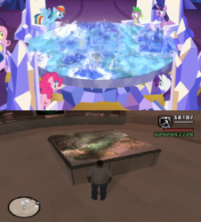 Size: 756x835 | Tagged: safe, artist:steghost, fluttershy, pinkie pie, rainbow dash, rarity, spike, twilight sparkle, alicorn, dragon, earth pony, pegasus, pony, unicorn, g4, area 69, camera, carl johnson, comparison, cutie map, exploitable meme, friendship throne, grand theft auto, gta san andreas, map, meme, radar, twilight sparkle (alicorn), twilight's castle