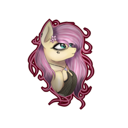 Size: 1024x1024 | Tagged: safe, artist:rubyblossomva, fluttershy, g4, bust, clothes, emoshy, female, goth, hooves to the chest, looking away, portrait, simple background, solo, stockings, transparent background