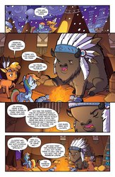 Size: 995x1529 | Tagged: safe, artist:tonyfleecs, idw, chief thunderhooves, little strongheart, rainbow dash, bison, buffalo, pegasus, pony, g4, spoiler:comic, spoiler:comicff31, calf, female, fire, implied rainbow crow, mare, preview, snow, tipi, unnamed buffalo