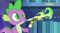 Size: 781x437 | Tagged: safe, edit, edited screencap, screencap, spike, dragon, 28 pranks later, g4, season 6, animated, discovery family logo, dragon mail, dragonfire, extreme speed animation, fire, fire breath, green fire, perfect loop, scroll