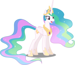 Size: 5000x4336 | Tagged: safe, artist:dashiesparkle, princess celestia, alicorn, pony, g4, my little pony: friendship is magic, princess twilight sparkle (episode), absurd resolution, female, full body, mare, open mouth, ponyscape, simple background, solo, transparent background, vector