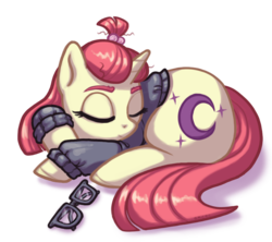 Size: 1038x922 | Tagged: safe, artist:mcponyponypony, moondancer, g4, clothes, curled up, cute, dancerbetes, female, sleeping, solo, sweater