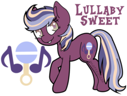 Size: 533x401 | Tagged: safe, artist:matteglaze, oc, oc only, oc:lullaby sweet, earth pony, pony, adoptable, rattle, solo