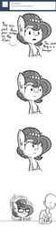 Size: 887x3548 | Tagged: safe, artist:tjpones, oc, oc only, oc:brownie bun, oc:richard, human, horse wife, ask, comic, death stare, frown, monochrome, oblivious, open mouth, passive aggressive, simple background, stare, tumblr, white background