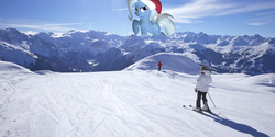 Size: 2000x1000 | Tagged: safe, artist:slb94, artist:somerandomminion, artist:swivel-zimber, trixie, pony, unicorn, g4, christmas, female, giant pony, giantess, hat, irl, macro, mare, mountain, photo, photomanipulation, photoshop, ponies in real life, santa hat, skiing, smirk, snow, titanic, vector