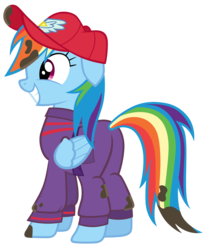 Size: 7000x8516 | Tagged: safe, artist:tardifice, rainbow dash, g4, the cart before the ponies, absurd resolution, belt, butt, cap, clothes, dirty, female, hat, mechanic, mechanic coveralls, pants, photoshop, plot, simple background, smiling, solo, transparent background, vector