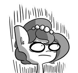 Size: 481x450 | Tagged: safe, artist:tjpones edits, edit, oc, oc only, oc:brownie bun, cropped, death stare, faic, glare, monochrome, reaction image, simple background, solo, white background, wide eyes