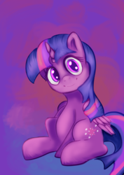 Size: 2894x4093 | Tagged: safe, artist:chrisgotjar, twilight sparkle, alicorn, pony, g4, cute, female, looking at you, simple background, sitting, smiling, solo, twilight sparkle (alicorn)