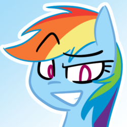 Size: 400x400 | Tagged: safe, artist:grilledcat, part of a set, rainbow dash, pony, g4, avatar, bust, female, grin, mare, portrait, raised eyebrow, smiling, solo
