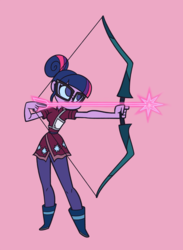 Size: 1100x1500 | Tagged: safe, artist:khuzang, sci-twi, twilight sparkle, equestria girls, g4, archer, arrow, bow (weapon), bow and arrow, female, solo, weapon