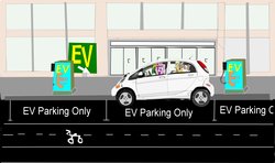 Size: 4837x2859 | Tagged: safe, artist:oceanrailroader, daring do, princess cadance, oc, oc:lotto, g4, car, ev parking, mitsubishi, mitsubishi i-miev