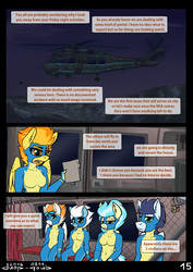 Size: 2480x3508 | Tagged: safe, artist:duop-qoub, fire streak, fleetfoot, misty fly, soarin', spitfire, anthro, comic:anomaly11, g4, belly button, comic, helicopter, high res, wonderbolts