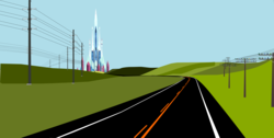 Size: 6791x3422 | Tagged: safe, artist:oceanrailroader, background, crystal castle, crystal empire, modernized, power line, road, telephone pole, wires