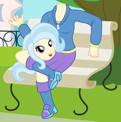 Size: 1986x2001 | Tagged: safe, artist:badumsquish, derpibooru exclusive, trixie, dullahan, equestria girls, bench, boots, clothes, cute, detachable head, diatrixes, disembodied head, female, grin, happy, headless, hoodie, human coloration, looking at you, modular, not salmon, open mouth, puns in the comments, reclining, shoes, sitting, skirt, smiling, solo, wat, waving