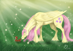 Size: 3508x2480 | Tagged: safe, artist:cvanilda, fluttershy, pegasus, pony, squirrel, g4, female, high res, hoers, mare