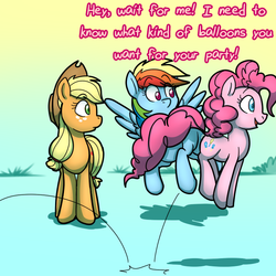 Size: 720x720 | Tagged: safe, artist:deyogee, applejack, pinkie pie, rainbow dash, earth pony, pegasus, pony, g4, dialogue, trio