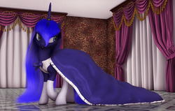 Size: 2270x1440 | Tagged: safe, artist:thelunagames, princess luna, g4, 3d, blender, cinema4d, clothes, dress, female, sai, smiling, socks, solo