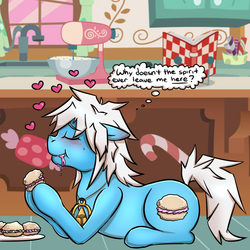 Size: 720x720 | Tagged: safe, artist:deyogee, pony, blushing, dialogue, eating, food, millennium ring, ponified, ryou bakura, solo, wheredidyamileavemenow, yu-gi-oh!