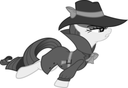 Size: 10492x7219 | Tagged: safe, artist:fruft, rarity, pony, g4, rarity investigates, season 5, absurd resolution, black and white, clothes, detective, detective rarity, female, grayscale, hat, monochrome, simple background, solo, transparent background, vector
