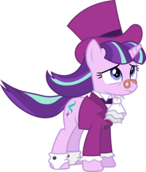 Size: 4249x5004 | Tagged: safe, artist:fruft, snowfall frost, starlight glimmer, a hearth's warming tail, g4, .svg available, absurd resolution, clothes, female, glasses, hat, jabot, sad, scared, simple background, solo, top hat, transparent background, vector, worried