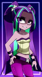 Size: 1100x2000 | Tagged: safe, artist:nekojackun, aria blaze, equestria girls, g4, aria flat, bare shoulders, belly button, belt, bracelet, breasts, cleavage, clothes, delicious flat chest, female, jewelry, midriff, pants, sleeveless, solo, strapless, tube top