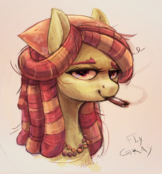 Size: 2734x2938 | Tagged: safe, artist:fly-gray, tree hugger, earth pony, pony, g4, blunt, bust, drugs, female, high res, mare, marijuana, portrait, smoking, solo