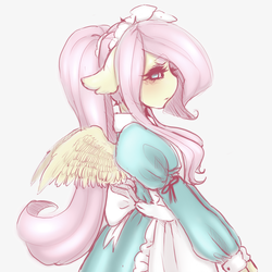 Size: 1024x1024 | Tagged: safe, artist:tolsticot, fluttershy, semi-anthro, g4, clothes, colored sketch, female, maid, solo