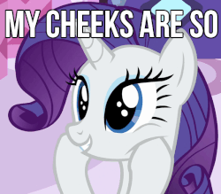 Size: 581x508 | Tagged: safe, edit, edited screencap, screencap, rarity, pony, unicorn, g4, the cart before the ponies, animated, caption, cheek squish, cute, female, food, gif, gif with captions, happy, hooves on cheeks, image macro, mare, marshmallow, meme, open mouth, rarara, raribetes, rarity is a marshmallow, smiling, solo, squishy cheeks, wide eyes