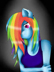 Size: 3000x4000 | Tagged: safe, artist:rainbowsmile6, rainbow dash, pegasus, anthro, g4, clothes, crying, female, hair over one eye, mare, sad, solo, tank top, teary eyes