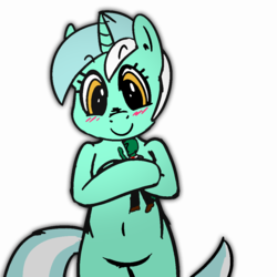 Size: 1000x1000 | Tagged: safe, artist:khorme, artist:mr square, color edit, edit, lyra heartstrings, oc, oc:anon, human, pony, unicorn, g4, anonymous, belly button, bipedal, blushing, colored, hug, macro, micro, simple background, transparent background
