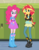 Size: 554x712 | Tagged: safe, artist:knightwolf09, artist:themexicanpunisher, artist:xebck, pinkie pie, sunset shimmer, equestria girls, g4, balloon, boots, canterlot high, clothes, crossed arms, cute, diapinkes, duo, hallway, hands behind back, high heel boots, high heels, jacket, leather jacket, lockers, pink skirt, shimmerbetes, skirt, smiling