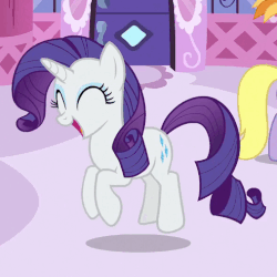 Size: 507x507 | Tagged: safe, screencap, rarity, pony, unicorn, g4, the cart before the ponies, animated, cute, eyes closed, female, happy, mare, open mouth, prancing, rarara, raribetes, smiling, solo focus