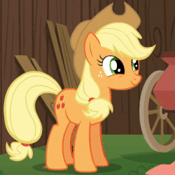 Size: 418x418 | Tagged: safe, screencap, applejack, earth pony, pony, g4, season 6, the cart before the ponies, animated, blinking, female, solo