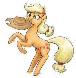 Size: 1000x1017 | Tagged: safe, artist:king-kakapo, applejack, earth pony, pony, g4, cute, female, fetlock tuft, mouth hold, rearing, solo