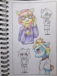 Size: 817x1080 | Tagged: safe, artist:aphphphphp, fluttershy, rainbow dash, anthro, g4, clothes, glasses, sweater, sweatershy, traditional art